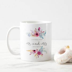 Café Taza floral elegante de Sr. y de señora Wedding e