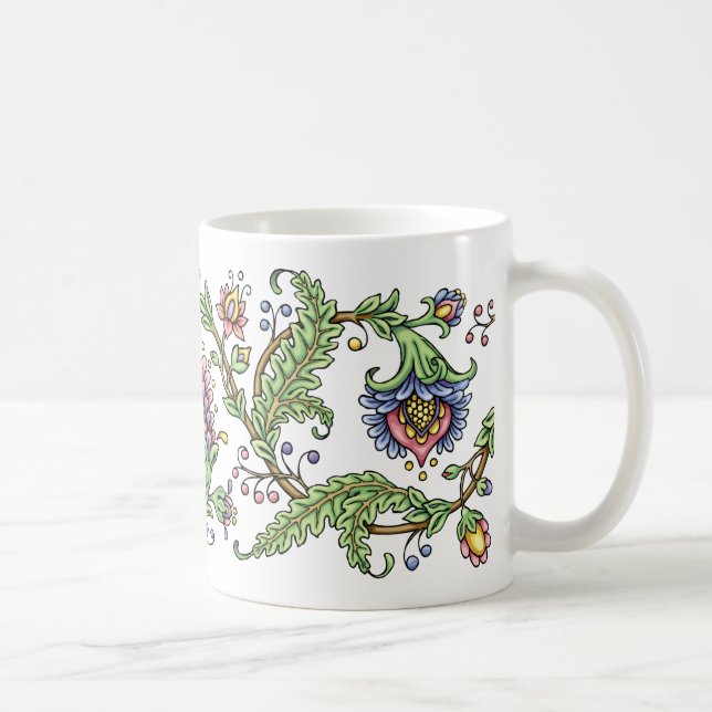 Café Taza floral jacobea del dibujo de la pluma y de la (Derecha)