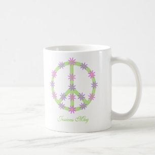 Café Taza floral personalizada del signo de la paz
