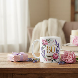 Café Taza floral personalizada para el 60 cumpleaños de