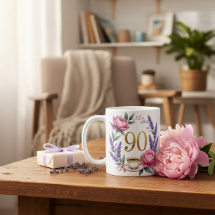Café Taza floral personalizada para el 90 cumpleaños de