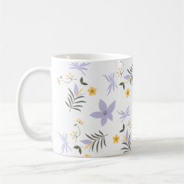 Café Taza floral suave de púrpura y amarillo