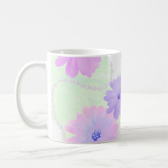 Café Taza Flores Delicadas y Remolinos de Perlas (Izquierda)
