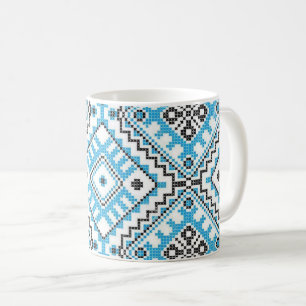 Café Taza geométrica azul del bordado de Vyshyvanka de