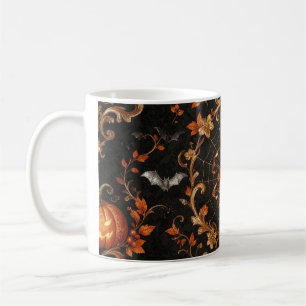Café Taza gótica de Halloween naranja, negra y dorada c