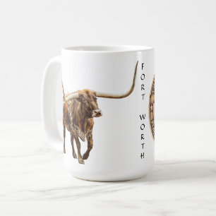 Café Taza gráfica de Fort Worth Stock Yards Texas en bl