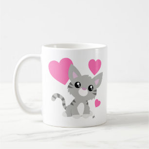 Café Taza gris del gatito del el día de San Valentín