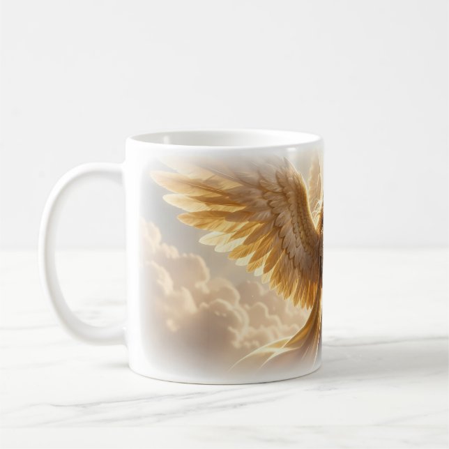 Café Taza Guerrero Alado Radiante de Luz Dorada (Izquierda)