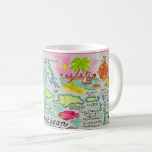 Café Taza ilustrada de las islas coloridas del Caribe