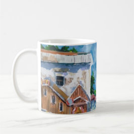 Café Taza Impresionista de Calle de Pueblo Iluminada po