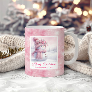 Café Taza infantil de hombre de nieve rosa, regalo dulc