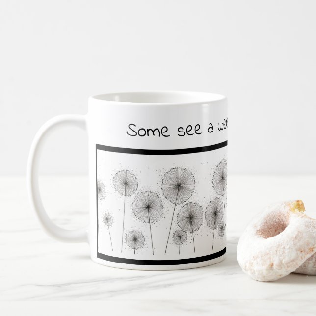 Café Taza inspiradora con los dientes de león (Con donut)