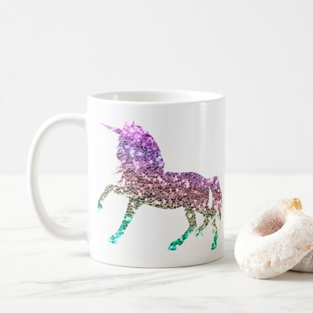 Café Taza Iridescente de Unicornio con Brillo de Destel (Con donut)
