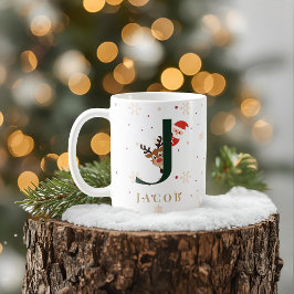 Café Taza J de monograma de Navidad personalizada