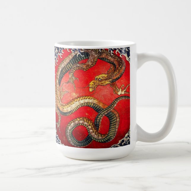 Café Taza japonesa del dragón del oro de Hokusai (Derecha)