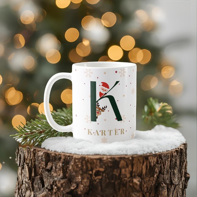 Café Taza K de monograma de Navidad personalizada (Subido por el creador)