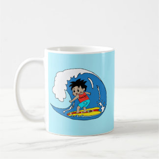 Café Taza Kona Boy Surfea Ola Grande – Arte Hawaiano de