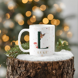 Café Taza L de monograma de Navidad personalizada