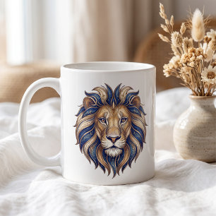 Café Taza León Celestial Oro y Azul Línea Artística de 