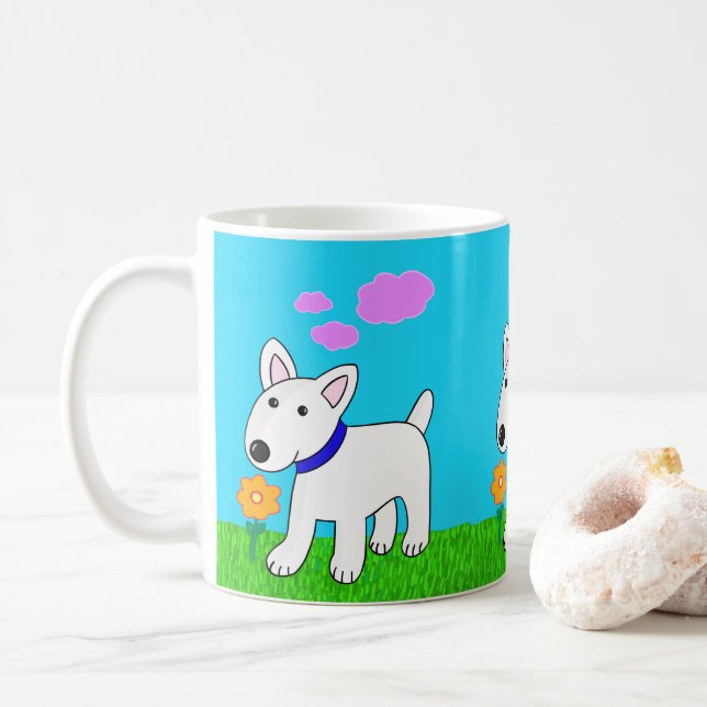 Café Taza linda de la flor del perro w de Kawaii bull (Con donut)