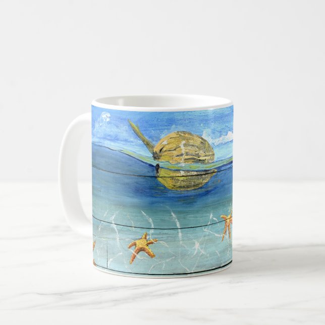 Café Taza linda de las estrellas de mar para el amante (Anverso izquierdo)