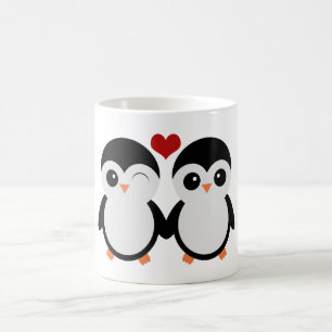 Café Taza linda de los pares del pingüino