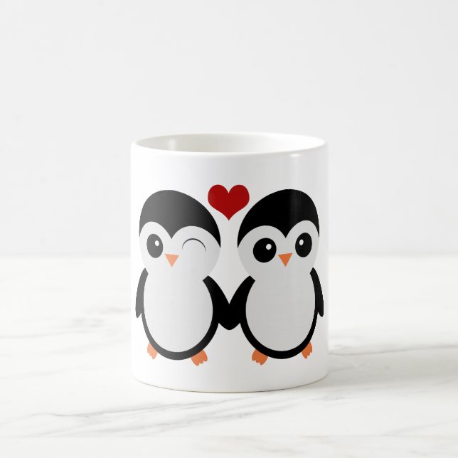 Café Taza linda de los pares del pingüino (Centro)