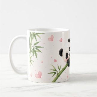 Café Taza linda de panda y bambú