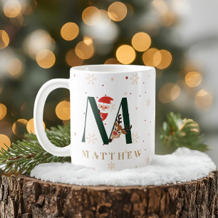 Café Taza M de monograma de Navidad personalizada