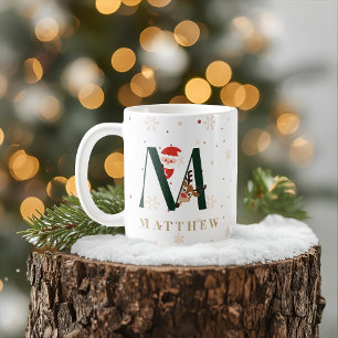 Café Taza M de monograma de Navidad personalizada