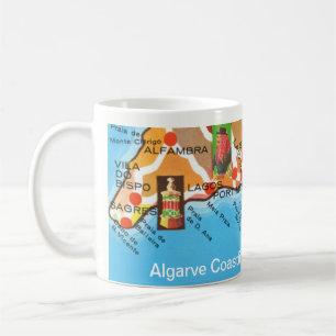 Café Taza Mapa Colorido de la Costa de Algarve Lagos, P