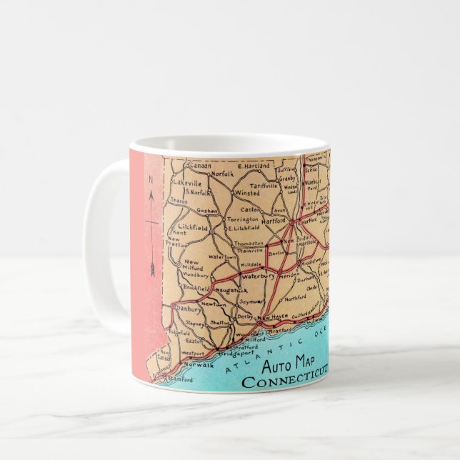 Café Taza Mapa de Auto de Connecticut (Anverso izquierdo)