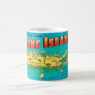 Café Taza Mapa de Tarjeta Postal de Long Island