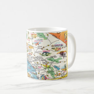 Café Taza Mapa de Tarjeta Postal del Sur de California