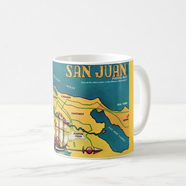 Café Taza Mapa Retro de San Juan (Anverso derecho)