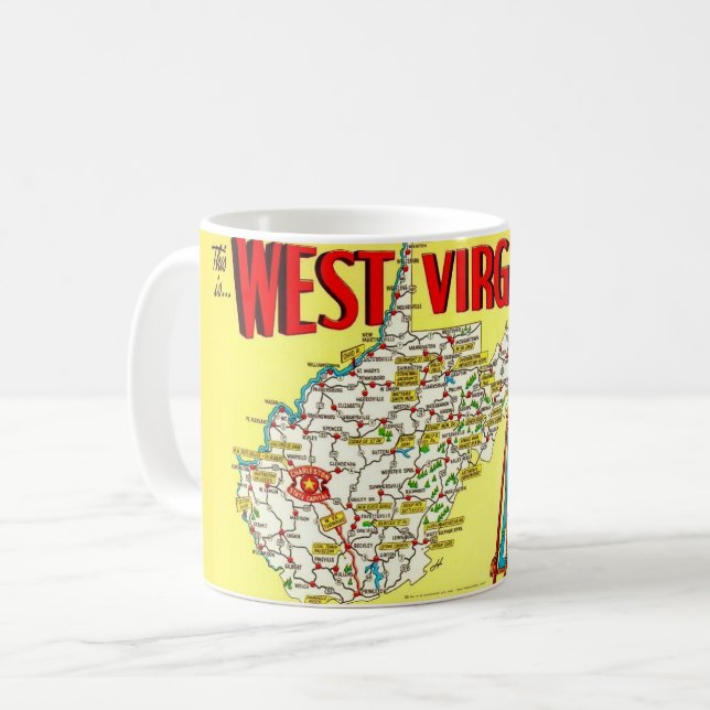 Café Taza Mapa Retro de West Virginia (Anverso izquierdo)