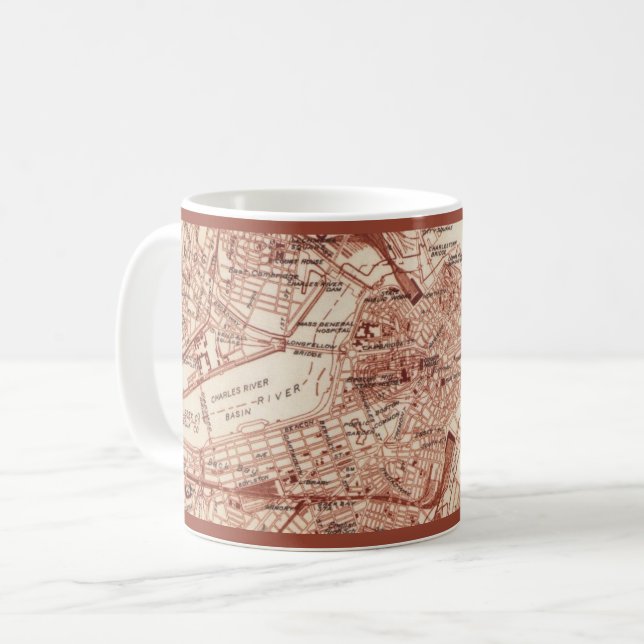 Café Taza Mapa Vintage de Boston (Anverso izquierdo)