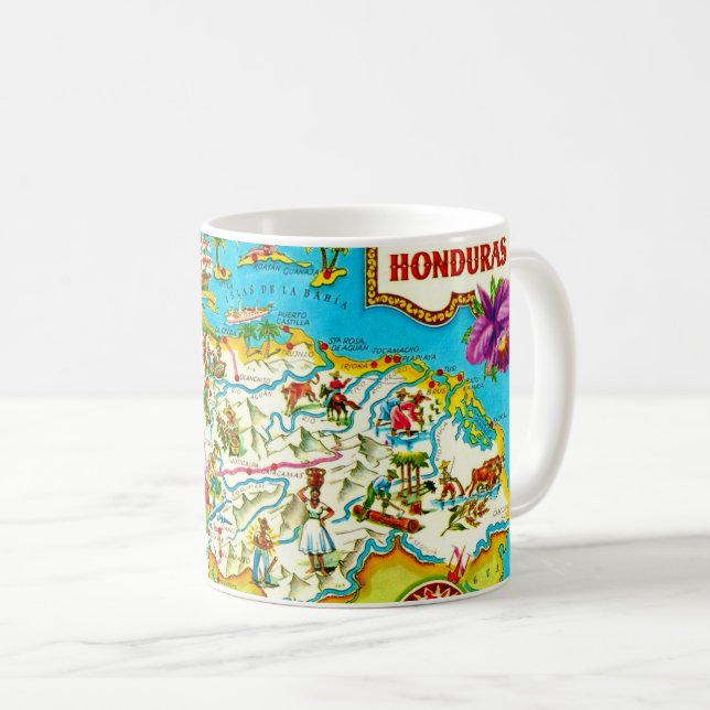 Café Taza Mapa Vintage de Honduras (Anverso derecho)