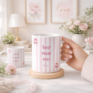 Café Taza Mejor Mamá con Rayas Rosas Taza Linda de Cere