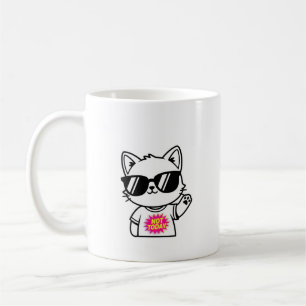 Café Taza Minimalista de Gato Sassy con Gafas de Sol NO