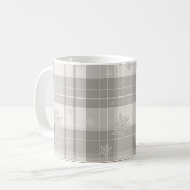 Café Taza moderna de cuadros grises de invierno con nie (Anverso izquierdo)