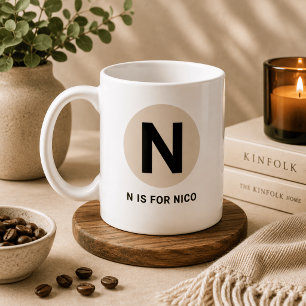 Café Taza Moderna de Inicial – Diseño “N es para [Nombr