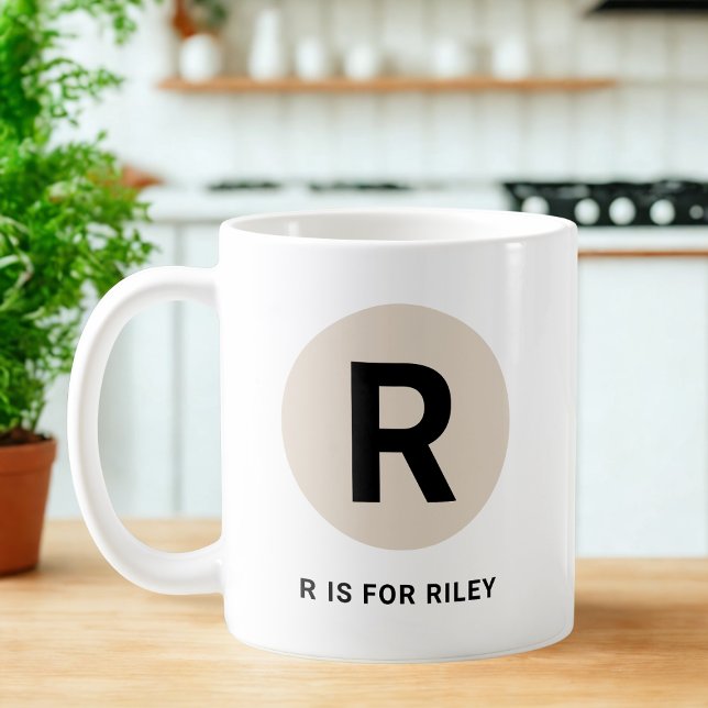 Café Taza moderna de inicial – Diseño “R es para [Nombr (Subido por el creador)