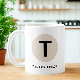 Café Taza moderna de inicial – Diseño “T es para [Nombr
