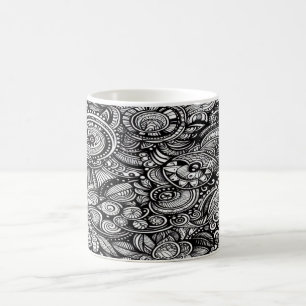 Café Taza Monocroma de Garabatos – Un Mundo de Ensueño