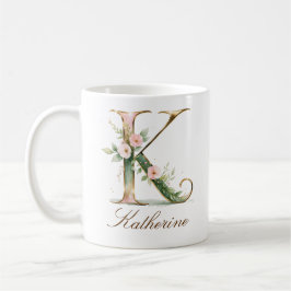 Café Taza Monograma de Letra K Floral Dorada Elegante