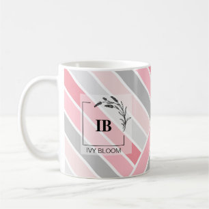 Café Taza Monograma de Rayas de Tonos Rosados