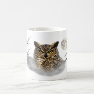 Café Taza Mystic Owl in Fog – Arte de Animales del Bosq