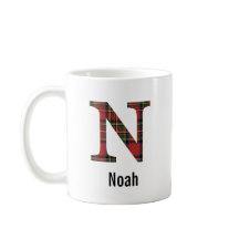 Taza N de monograma de cuadros Stewart Rojo
