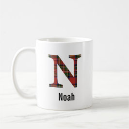 Café Taza N de monograma de cuadros Stewart Rojo